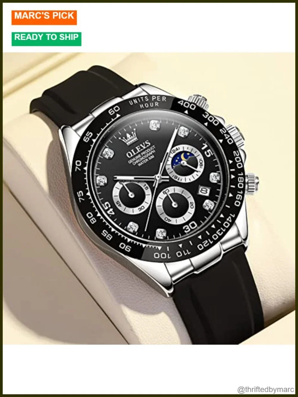 Chronograph Multifunction Silicone Moon Phase Quartz Dress Watch